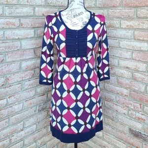 Boden Kaleidoscope Floral 100% Wool Mini Dress Navy Blue Pink 8 UK 4 US
